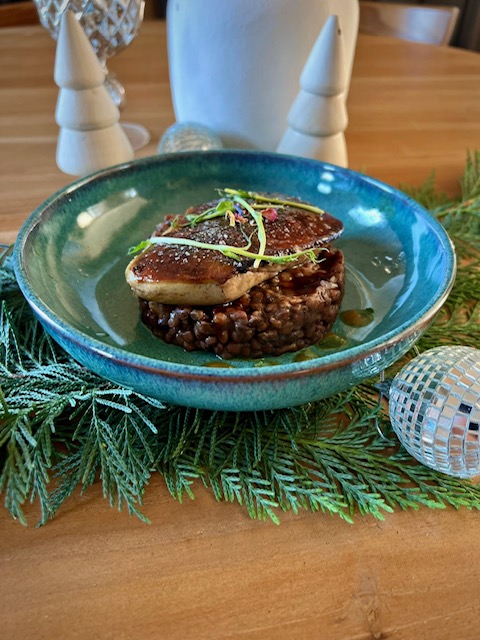 salade de lentilles et foie gras poêlé